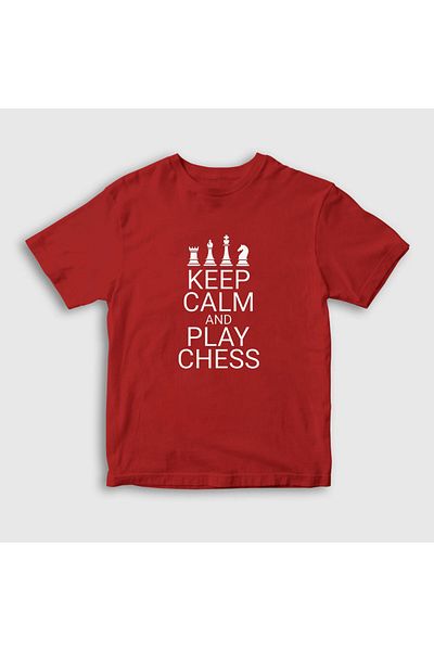 Presmono Tricou roșu pentru copii unisex Keep Calm And Play Ches Chess335780tt