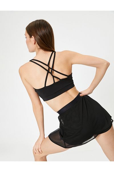 Koton Back Cross Strap Sports Bra Without Cup U Neck Slim Fit