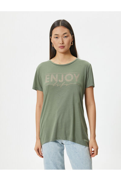 Koton Κοντομάνικο T-Shirt με στάμπα με λαιμόκοψη με κανονική εφαρμογή