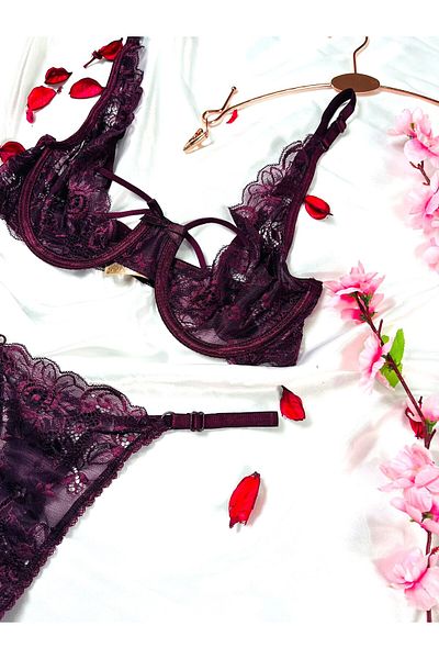 mendoza store Set sutien chiloți cu dantelă prune