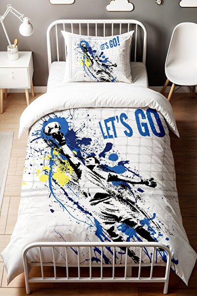 EVPANYA Mavi Kaleci Desenli Tek Kişilik Bebek Çocuk Nevresim Seti