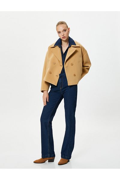 Koton Short Stitched Jacket Double Breasted Buttoned Pocket Detailed
