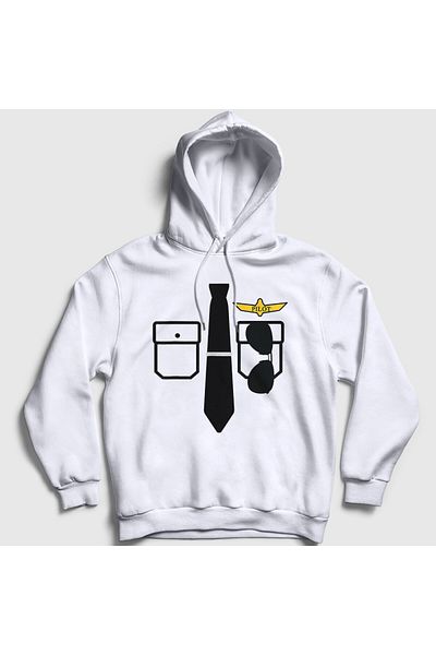 Presmono Φούτερ Unisex White Captain Pilot Airplane με κουκούλα 405193 ττ