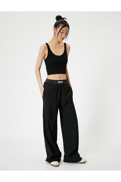 Koton Wide Leg Trousers with Elastic Waist Pockets