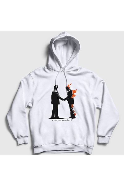 Presmono Unisex White Wish You Were Here Φούτερ με κουκούλα Pink Floyd 354613 ττ