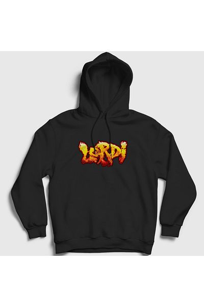 Presmono Унисекс суитшърт с качулка и черно лого на Lordi с огън 379450tt