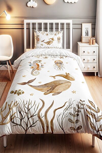 EVPANYA Bohem Sevimli Denizaltı Desenli Tek Kişilik Bebek Çocuk Nevresim Seti