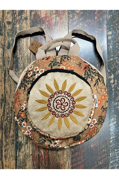 Street Bag Ethnic Pattern Fargin Στρογγυλό σακίδιο πλάτης - Κεντημένο, Αυθεντικό Μποέμικο Στιλ