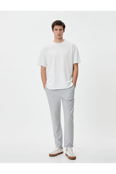 Koton Fabric Trousers with Lace Waist Slim Fit and Pocket Detail