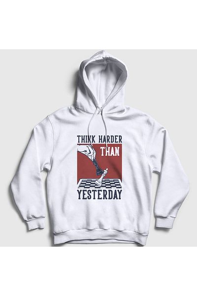 Presmono Φούτερ Unisex White Think Harder Chess Chess με κουκούλα 341777 ττ