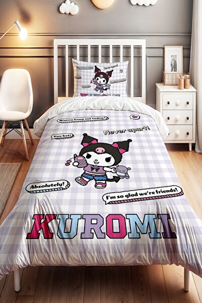EVPANYA Mesajcı Kuromi Desenli Tek Kişilik Bebek Çocuk Nevresim Seti