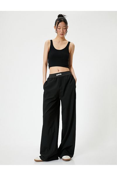 Koton Wide Leg Trousers with Elastic Waist Pockets