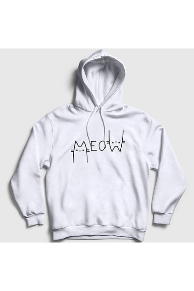 Presmono Φούτερ Unisex White Meow Cat με κουκούλα 407571 ττ