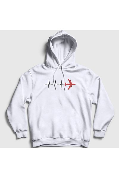 Presmono Φούτερ με κουκούλα Unisex White Heartbeat Pilot Airplane Airplane 403390 ττ