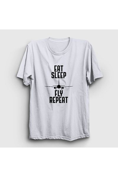 Presmono Unisex White Eat Sleep Fly Repeat Pilot Airplane T-shirt398580tt