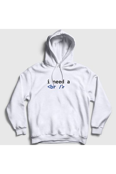 Presmono Unisex White Need A Break Μπλούζα με κουκούλα προγραμματιστή Html Developer 361560 ττ