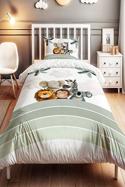 EVPANYA طقم غطاء لحاف للأطفال الرضع بنمط قوس قزح أخضر وحيوانات لطيفة