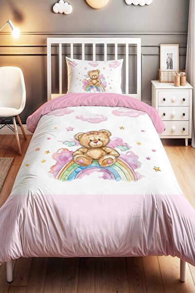 EVPANYA مجموعة مفروشات أطفال مفردة بنمط دمية دب لطيفة بألوان قوس قزح باستيل