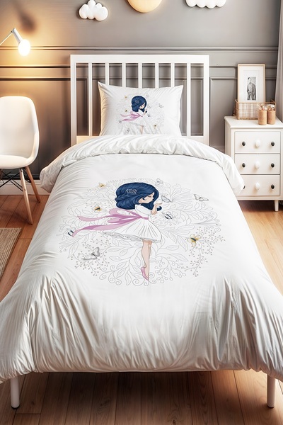 EVPANYA Butterfly Princess Patterned Single Baby Kids Duvet Cover Set