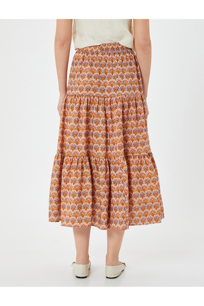 Koton Uzun Etek Etnik Desenli Katlı Viskon Kumaş