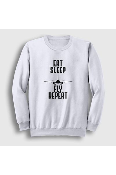Presmono Φούτερ Unisex White Eat Sleep Fly Repeat Pilot Airplane Airplane 398869 ττ
