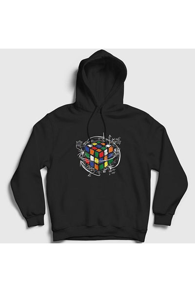 Presmono Μαύρο φούτερ Unisex με κουκούλα Rubiks Cube - 340660 ττ