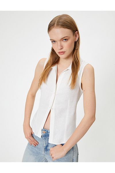 Koton Πουκάμισο λινό Crop - Αμάνικο, Slim Fit, Classic Collar