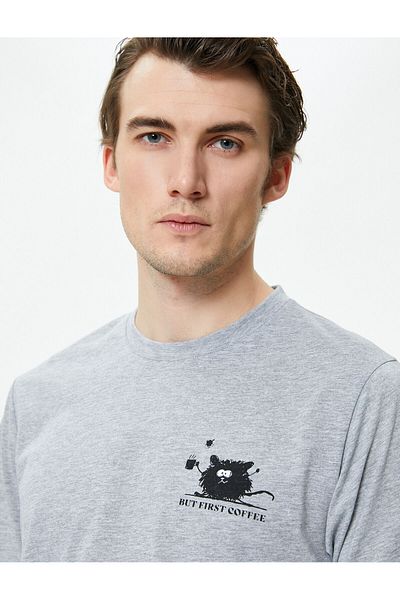 Koton T-Shirt mit Slogan-Print, schmale Passform, Rundhalsausschnitt, kurze Ärmel