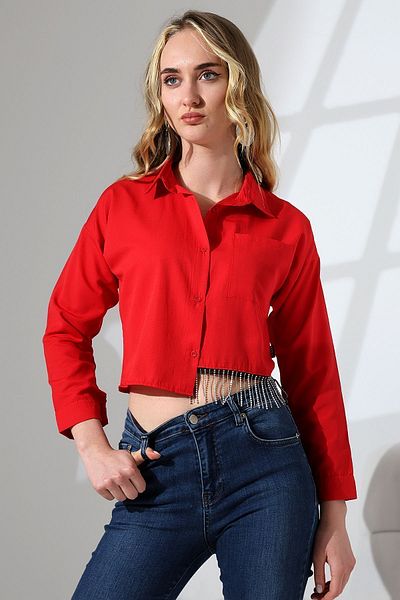ENFİ GİYİM Enfi Terikoton Pearl Stone Sleeve Crop Shirt
