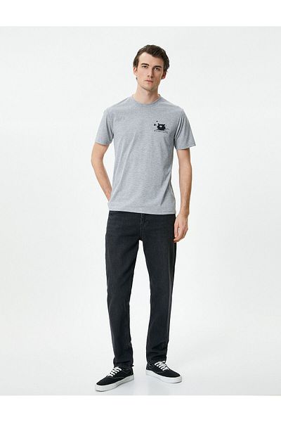 Koton T-Shirt mit Slogan-Print, schmale Passform, Rundhalsausschnitt, kurze Ärmel