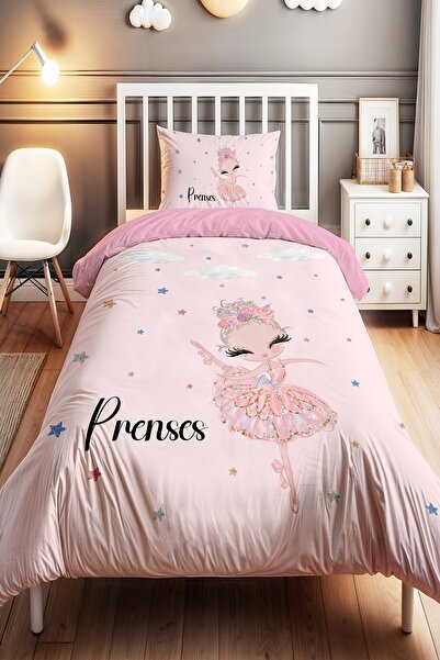 EVPANYA Prenses Balerin Desenli Tek Kişilik Bebek Çocuk Nevresim Seti