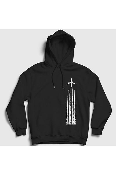 Presmono Φούτερ με κουκούλα Unisex Black Contrail Pilot Airplane Airplane 396857 ττ