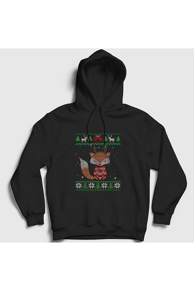 Presmono Unisex Μαύρο Πρωτοχρονιάτικο Φούτερ με κουκούλα Fox Fox 368327 ττ