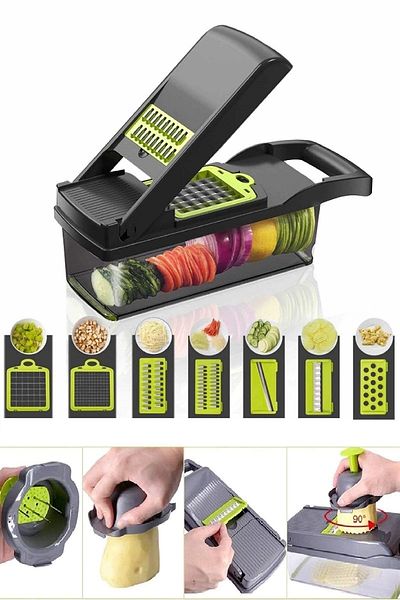 MELYET 13 Piece Grater Set with Bowl - Vegetable Chopper, Slicer and Cutter