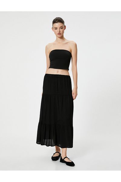 Koton Ausgestellter Midirock aus Viskose – elastische Taille