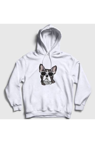 Presmono Unisex Λευκό φούτερ με κουκούλα γαλλικού μπουλντόγκ 401671 ττ