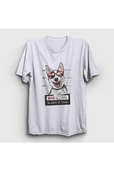 Presmono Μπλουζάκι Unisex White Beware Husky Dog Dog 411733 ττ