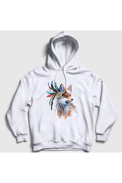 Presmono Unisex Λευκό Φούτερ με κουκούλα από ινδική ινδική αλεπού 367897 ττ