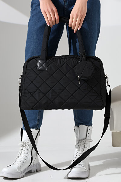 Encool Mini portofel din țesătură parașută neagră, cu model matlasat, cu curea încrucișată, geantă mare de umăr pentru femei