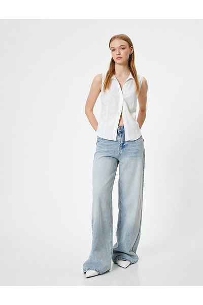Koton Πουκάμισο λινό Crop - Αμάνικο, Slim Fit, Classic Collar