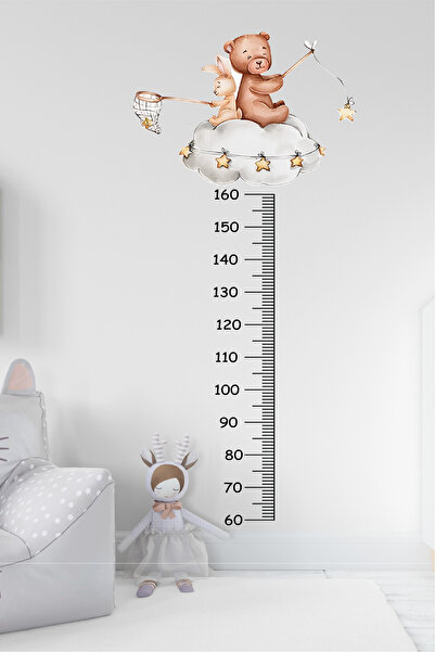 GSticker Bulutta oturan Ayıcık  ve Tavşan Temalı Boy Ölçer Boy Ölçme Cetveli ...