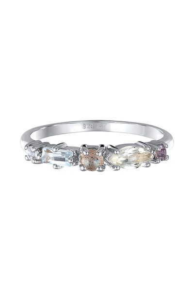 ELLI Inel pentru femei Memoire Classic cu topaz, piatra lunii si ametist in argint 925 placat cu aur