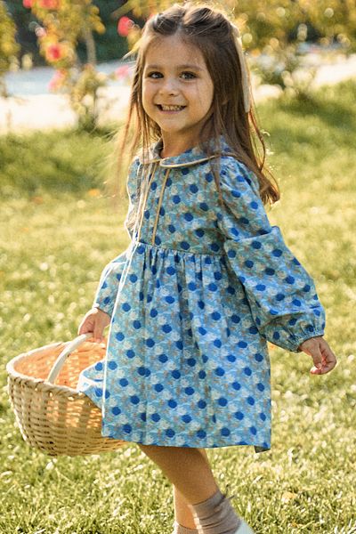 Maya And Luca Girl's Dress Floral Long Sleeve Lined Ribbed 100% Cotton