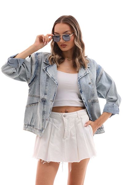 Asist Loose Fitting Off-Shoulder Design Denim Jacket - 0409