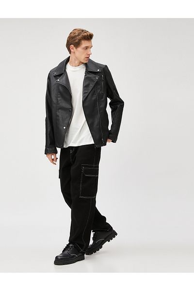 Koton Bikerjacke in Lederoptik mit Reißverschlusstaschendetail