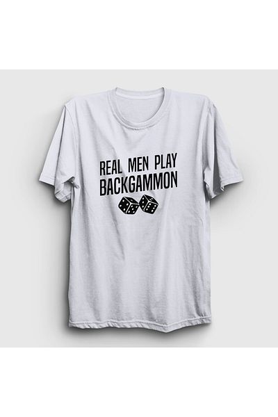 Presmono Μπλουζάκι Unisex White Real Men Backgammon Παίζοντας Τάβλι 418663 ττ