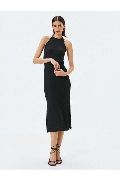 Koton Pletené šaty Midi Halter Neck Slit