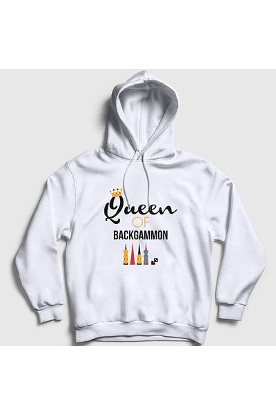 Presmono Unisex Λευκό Queen Of Backgammon Παιχνίδι Τάβλι Φούτερ με κουκούλα 418610 ττ