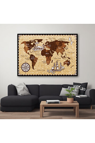 TrendCanvasArt Dünya Haritası Kanvas Tablo, Salon Resmi, Genç Odası Resmi
