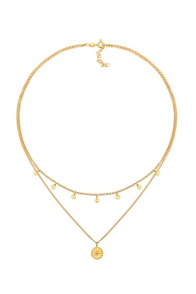 ELLI Necklace Ladies Layer Platelet Pendant Disc Sun In 925 Sterling Silver Gold Plated